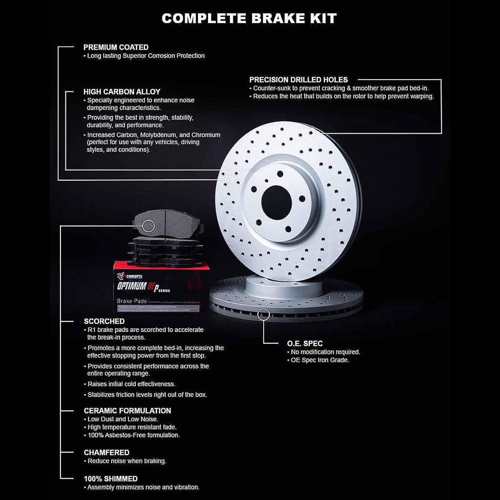 R1 Concepts Front Brakes and Rotors Kit |Front Brake Pads| Brake Rotors and Pads| Optimum Oep Brake Pads and Rotors|Fits 2008-2019 Pontiac Vibe; Scion Xd; Toyota Corolla, Matrix