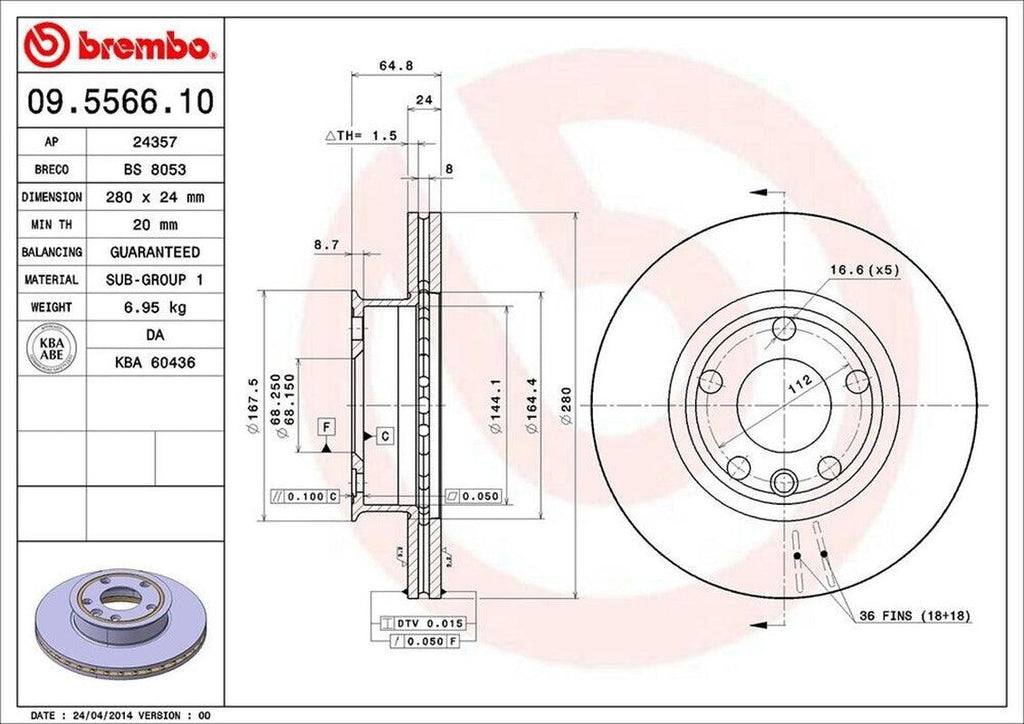 Brembo Front Disc Brake Rotor for 1993-1995 Eurovan (09.5566.10)