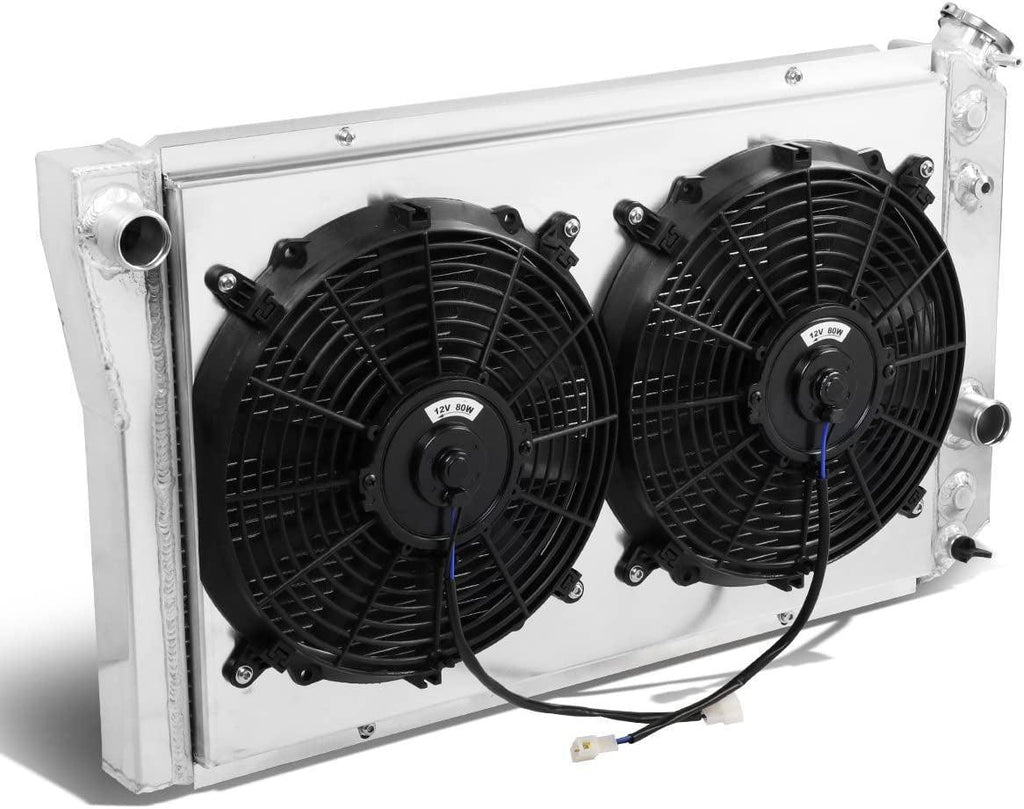 RA+FS-S10V882-3 2-Row Radiator with 12" Fan Shroud Compatible with 1982-2002 S10/S-10 Blazer, 1984-1990 Corvette