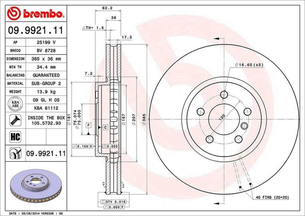 Brembo Front Disc Brake Rotor for BMW (09.9921.11)
