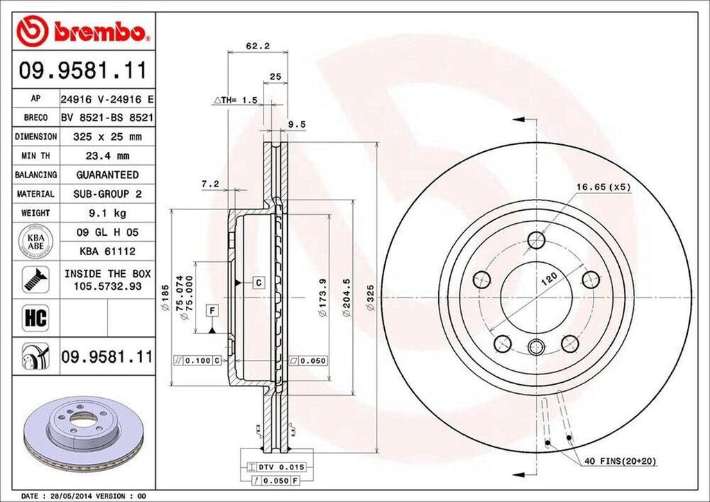 Brembo Front Disc Brake Rotor for 04-10 BMW X3 (09.9581.11)