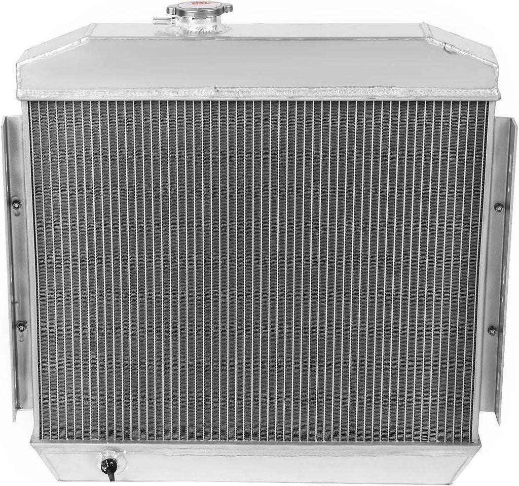 RA+FS-SBC55-3 3-Row Radiator with Fan Shroud Compatible with 55-57 Chevy Bel-Air/Nomad/One-Fifty (150) Series/Two-Ten Series (210) Series V8 MT
