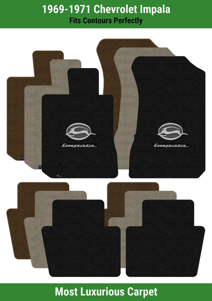 Lloyd Luxe Front & Rear Mats for '69-71 Impala W/Impala Script Silver on Black W