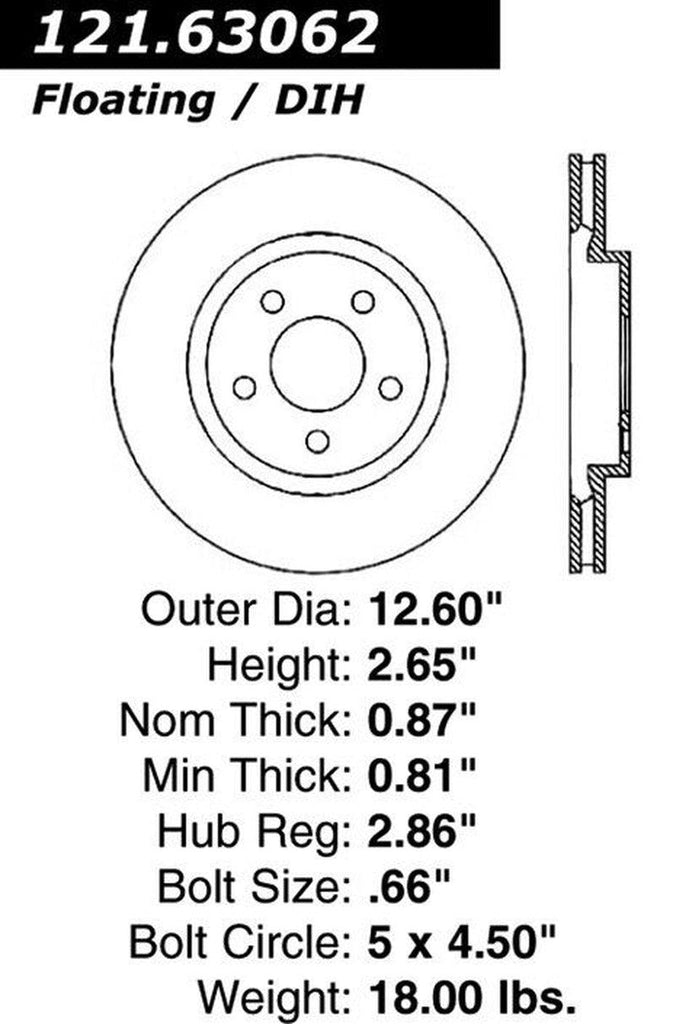 Centric Rear Disc Brake Rotor for 300, Challenger, Charger, Magnum (121.63062)