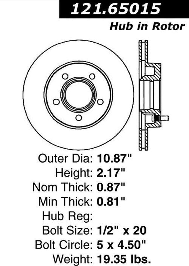 Centric Front Disc Brake Rotor for Explorer, Ranger, Bronco II (121.65015)