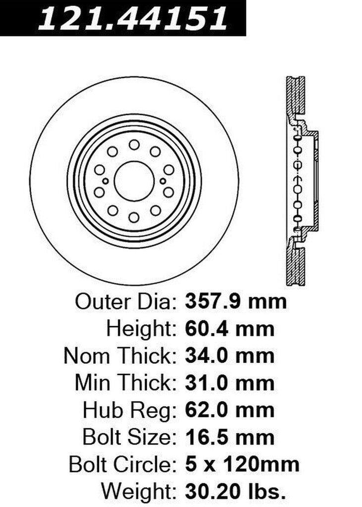 Centric Front Passenger Side Disc Brake Rotor for Lexus (121.44151)
