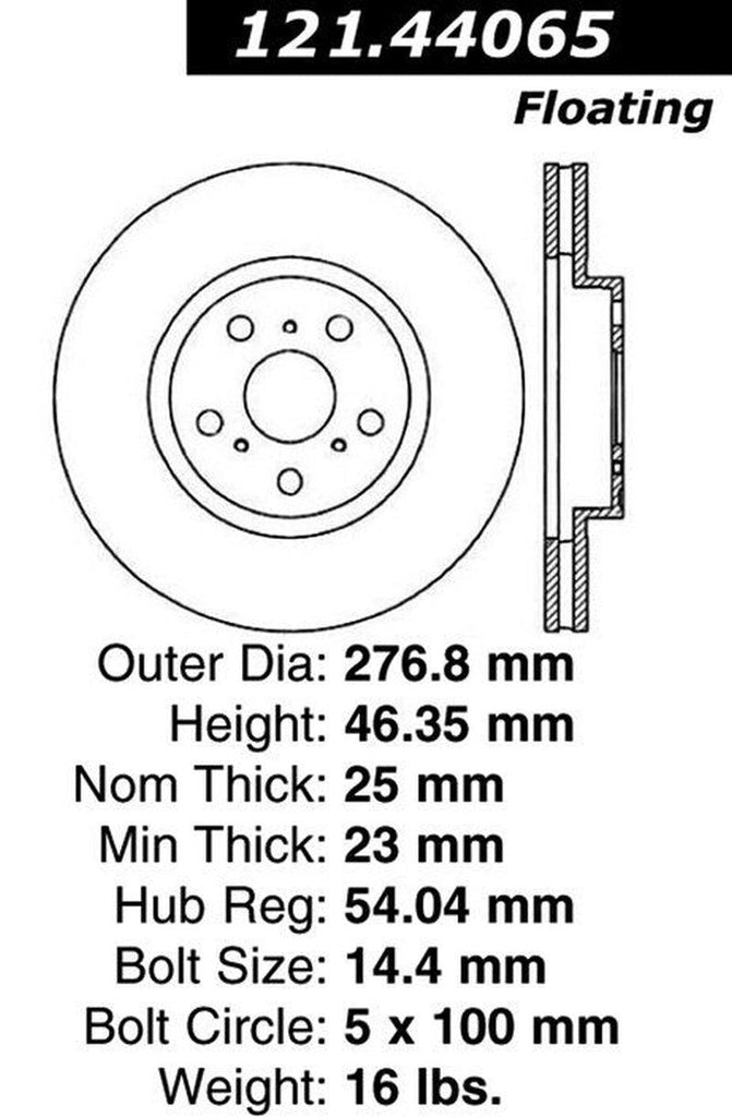 Centric Front Disc Brake Rotor for 1990-1993 Celica (121.44065)
