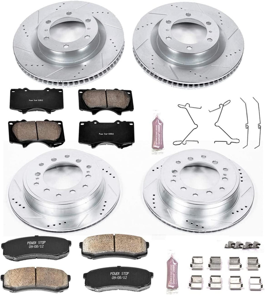 K5874 Front and Rear Z23 Carbon Fiber Brake Pads with Drilled & Slotted Brake Rotors Kit