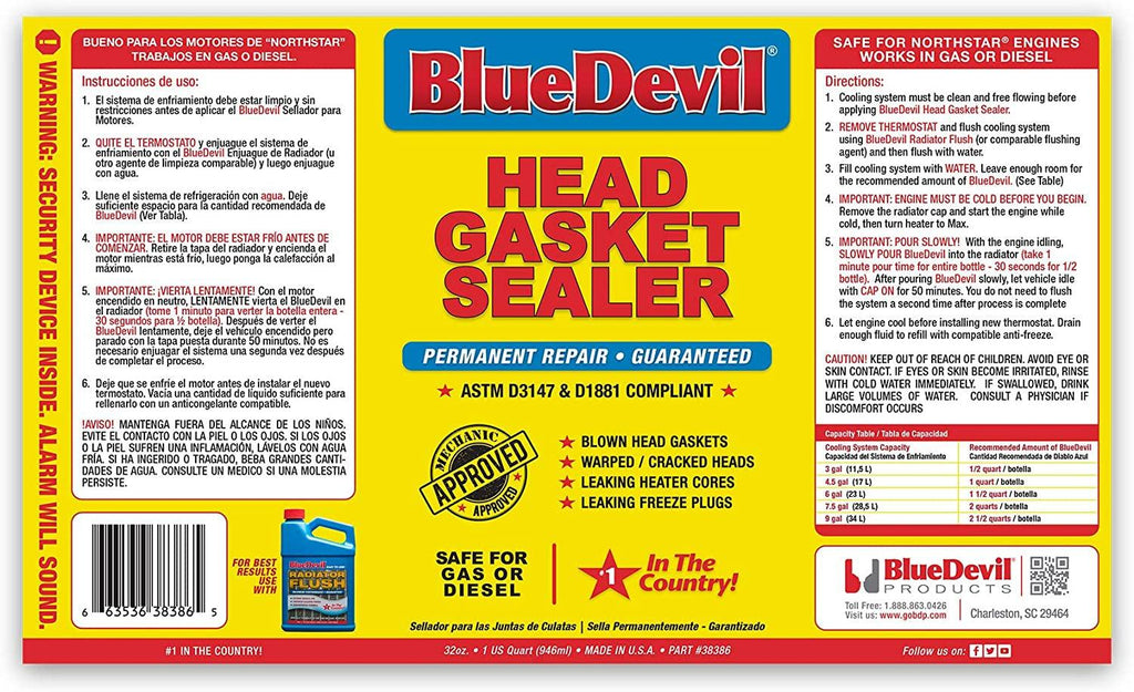 Bluedevil Products 38386 Head Gasket Sealer - 1 Quart (Pack of 6)