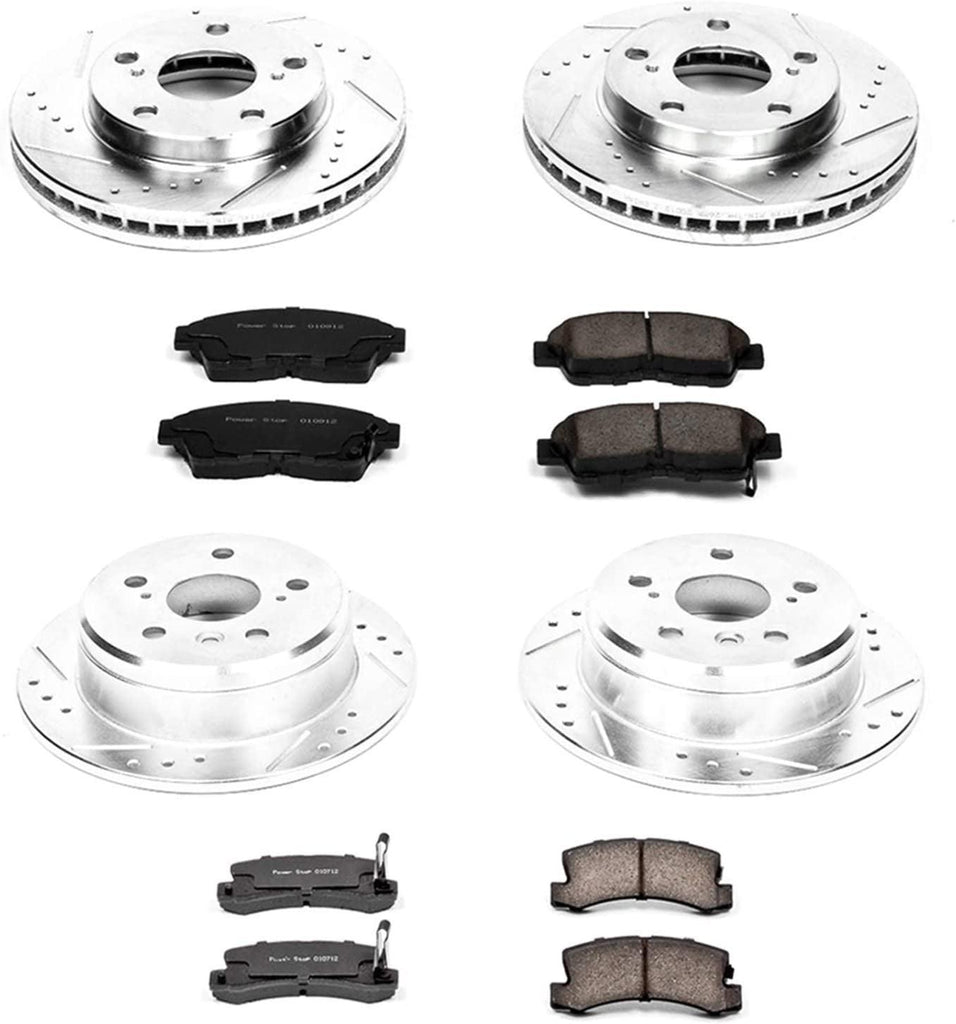 K1053 Front and Rear Z23 Carbon Fiber Brake Pads with Drilled & Slotted Brake Rotors Kit