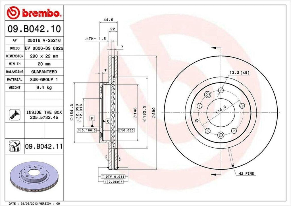 Brembo Front Disc Brake Rotor for 06-15 MX-5 Miata (09.B042.11)