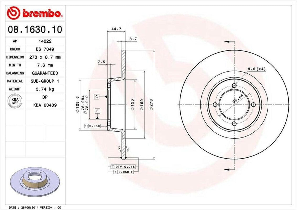 Brembo Front Disc Brake Rotor for 1963-1981 MG MGB (08.1630.10)