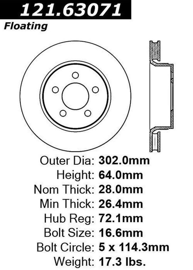 Centric Front Disc Brake Rotor for Liberty, Nitro (121.63071)