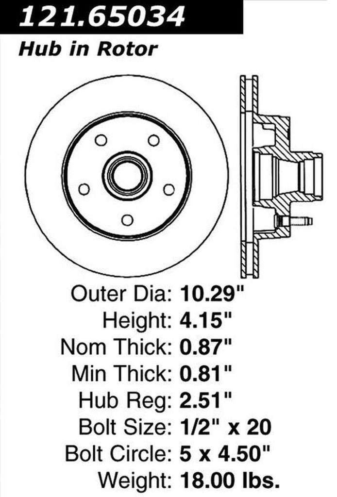 Centric Front Driver Side Disc Brake Rotor for 1992-1997 Aerostar (121.65034)