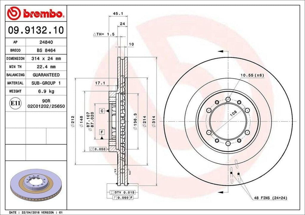 Brembo Front Disc Brake Rotor for 00-04 Mitsubishi Montero Sport (09.9132.11)