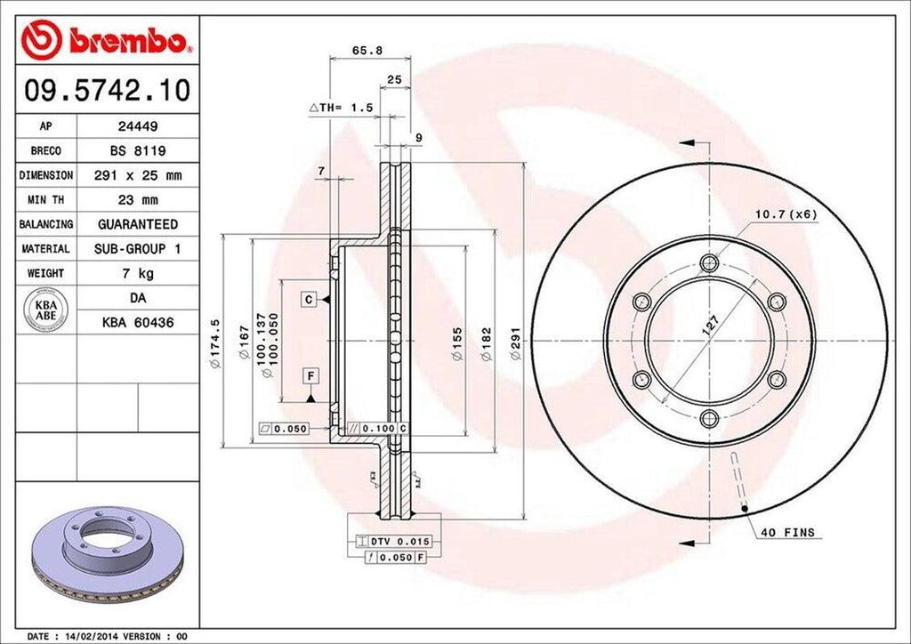 Brembo Front Disc Brake Rotor for T100, 4Runner (09.5742.10)