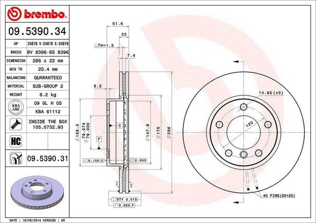 Brembo Front Disc Brake Rotor for BMW (09.5390.31)
