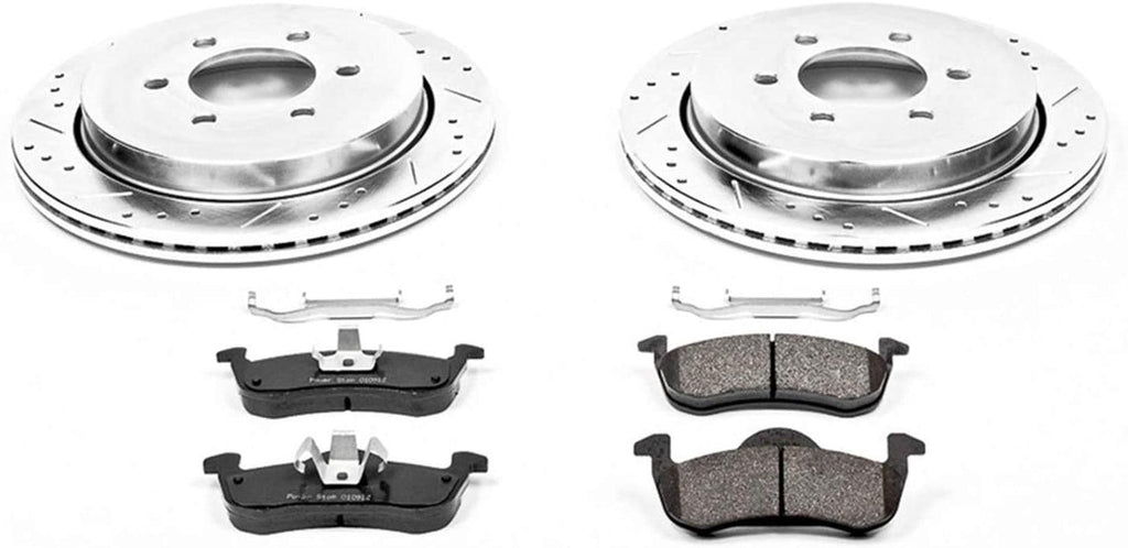 K4683 Rear Z23 Carbon Fiber Brake Pads with Drilled & Slotted Brake Rotors Kit