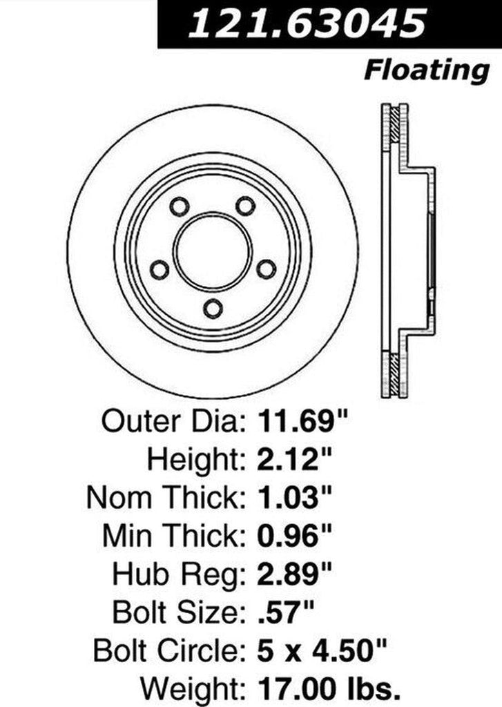 Centric Front Disc Brake Rotor for 300M, Concorde, Intrepid, LHS (121.63045)
