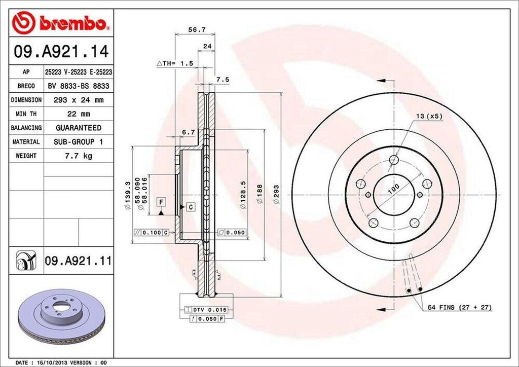 Front Disc Brake Rotor for 86, BRZ, Forester, Crosstrek, Fr-S+More (09.A921.11)