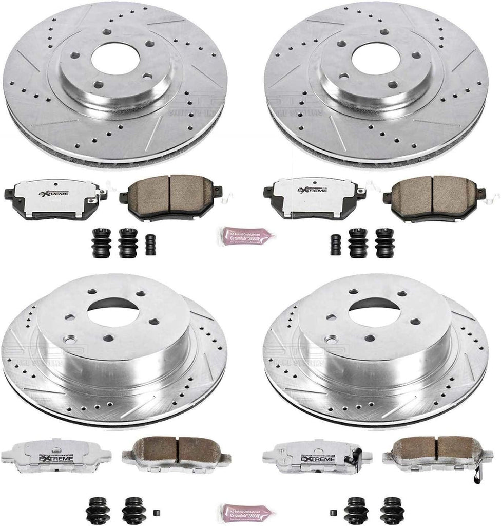 K2767-26 Front and Rear Z26 Carbon Fiber Brake Pads with Drilled & Slotted Brake Rotors Kit