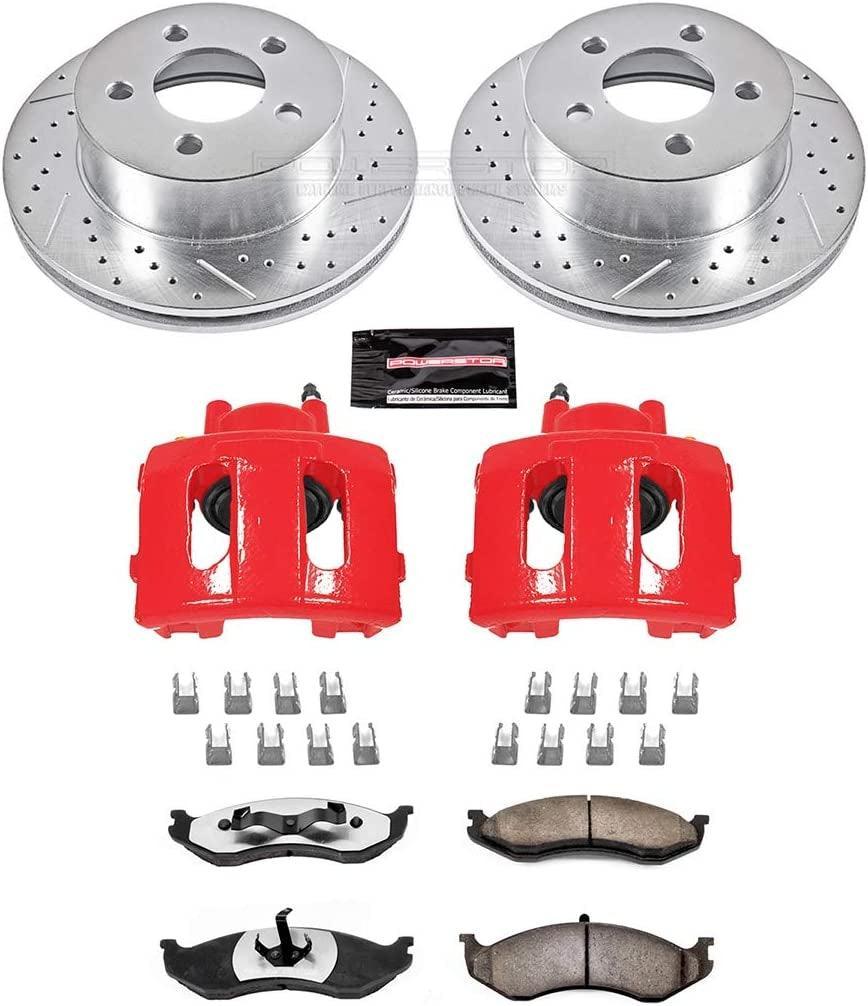 Front POWER STOP KC2152-36 Z36 Truck & Tow Brake Pad and Rotor Kit with Red Powder Coated Calipers