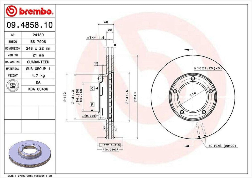 Brembo Front Disc Brake Rotor for 1984-1995 Pickup (09.4858.10)