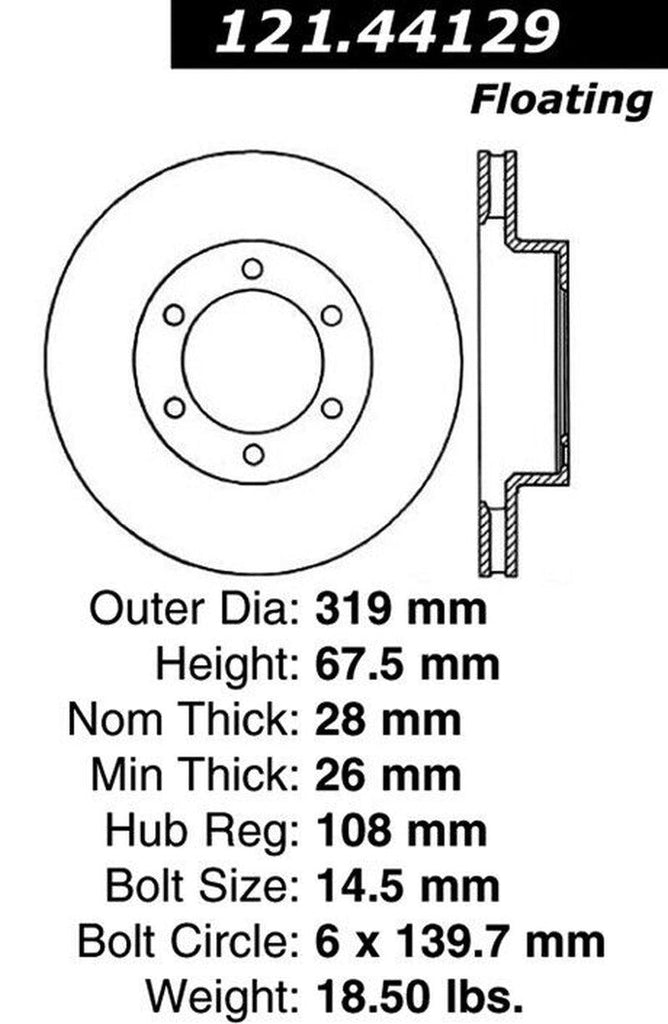 Centric Front Disc Brake Rotor for Tacoma, FJ Cruiser, 4Runner (121.44129)