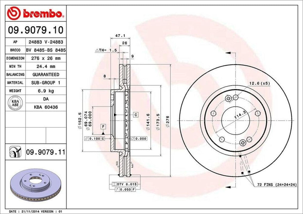 Brembo Front Disc Brake Rotor for 01-04 Hyundai Santa Fe (09.9079.11)