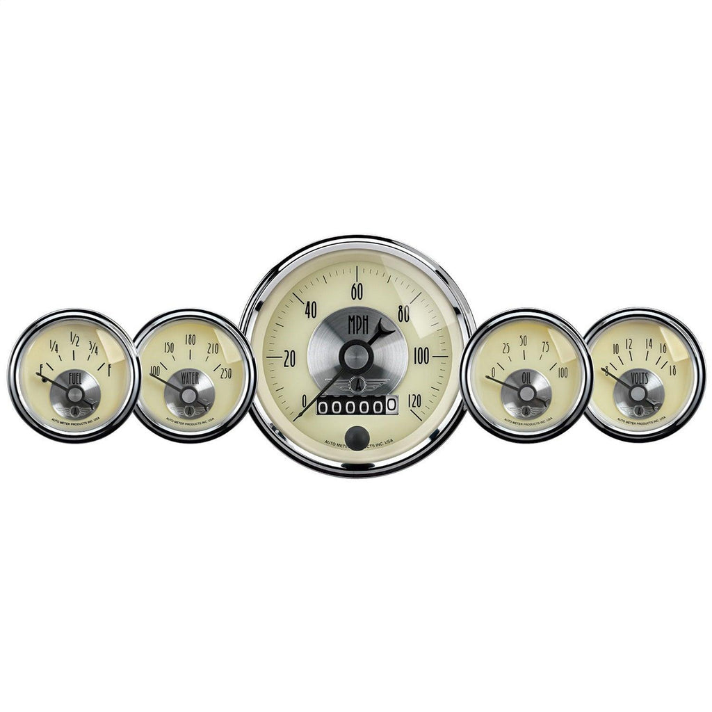 5 PC. GAUGE KIT 3-3/8 in. & 2-1/16 in.  ELEC. SPEEDO W/WHEEL ODO PRESTIGE ANTQ. IVORY