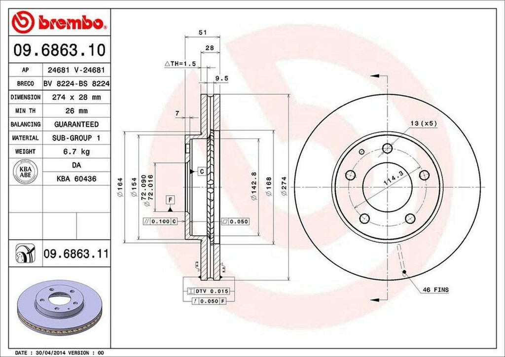 Brembo Front Disc Brake Rotor for MPV, Millenia (09.6863.11)