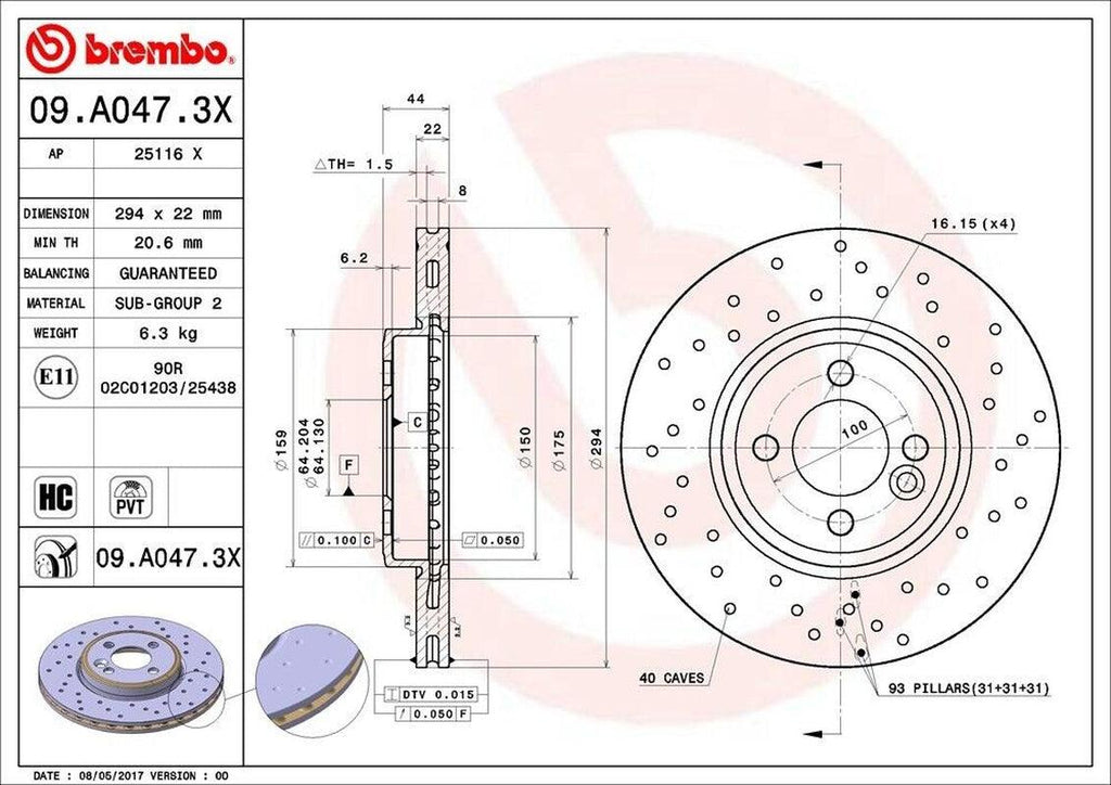 Brembo Front Disc Brake Rotor for 07-15 Cooper (09.A047.3X)