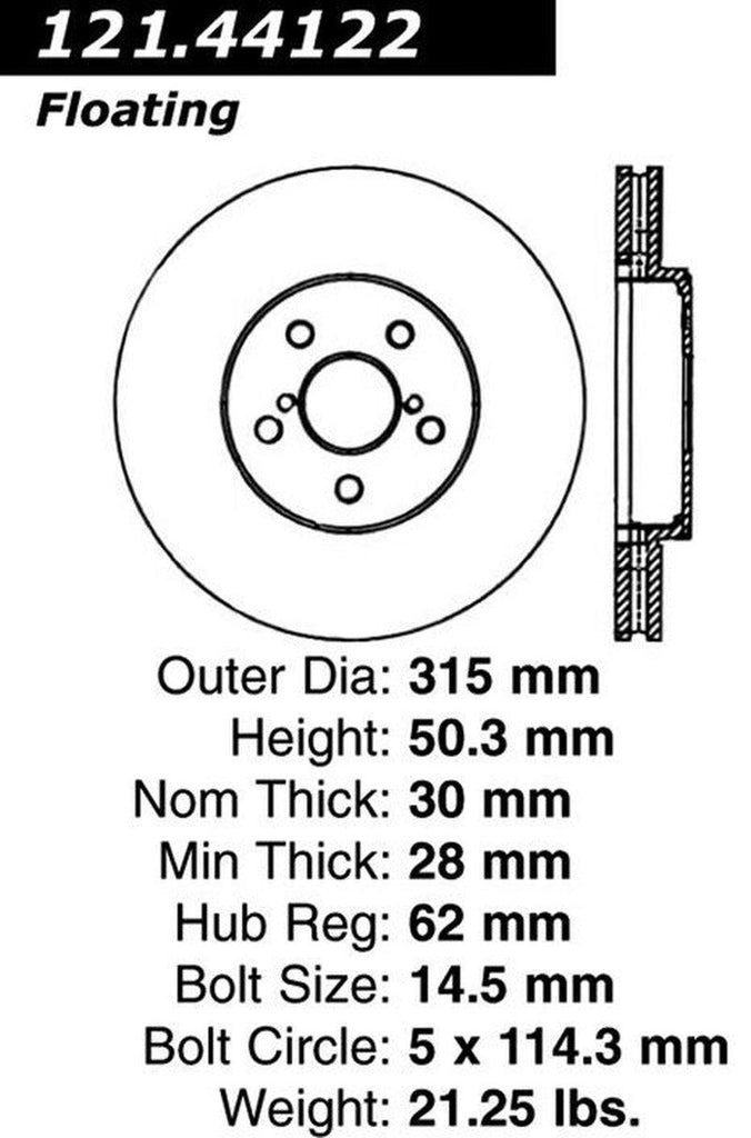 Centric Front Disc Brake Rotor for 01-06 LS430 (121.44122)