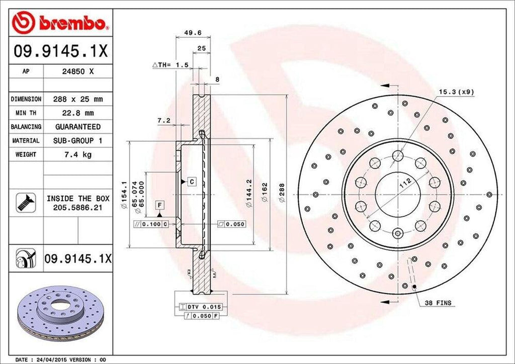 Front Disc Brake Rotor for Golf, Jetta, E-Golf+More (09.9145.1X)