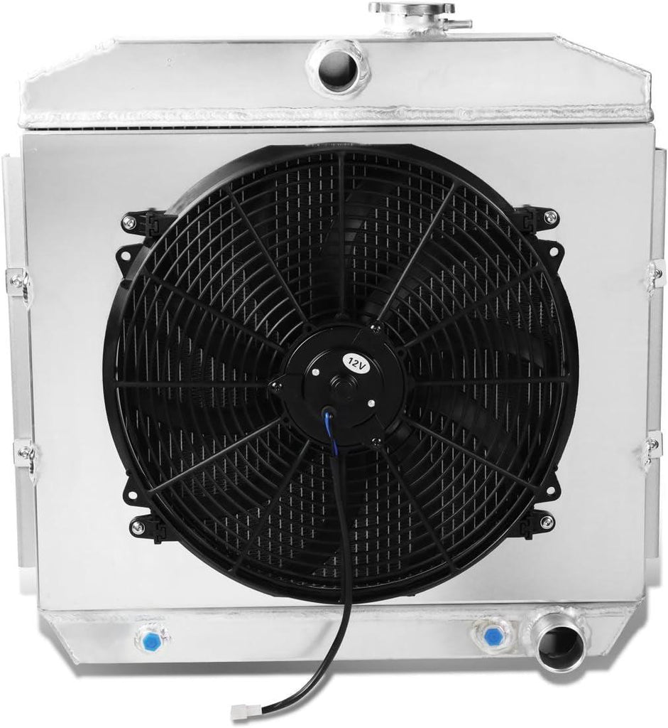 RA+FS-SBC55-3 3-Row Radiator with Fan Shroud Compatible with 55-57 Chevy Bel-Air/Nomad/One-Fifty (150) Series/Two-Ten Series (210) Series V8 MT