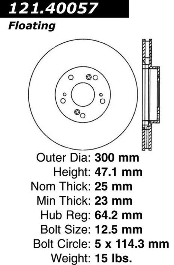 Centric Front Disc Brake Rotor for ILX, Civic, CSX, RSX, CR-V (121.40057)