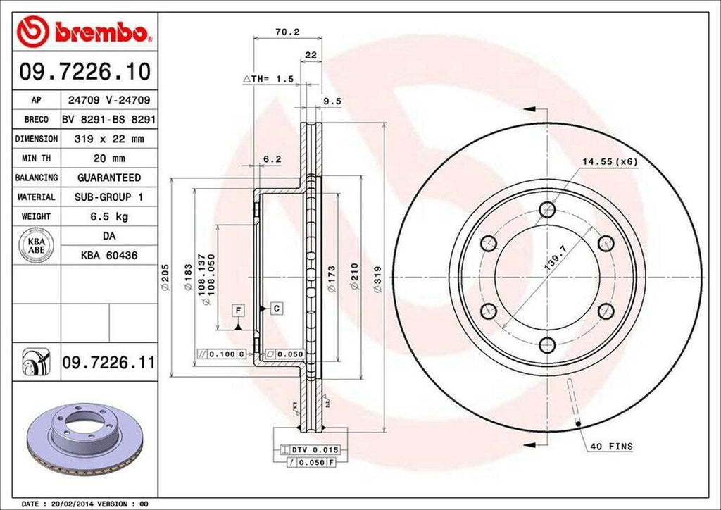 Brembo Front Disc Brake Rotor for Tacoma, 4Runner (09.7226.11)