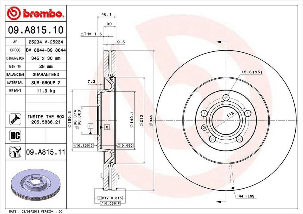 Brembo Front Disc Brake Rotor for 04-09 Audi S4 (09.A815.11)