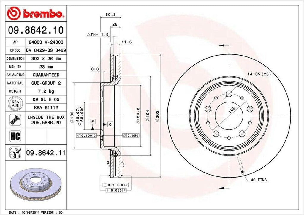 Brembo Front Disc Brake Rotor for C70, S70, V70 (09.8642.11)