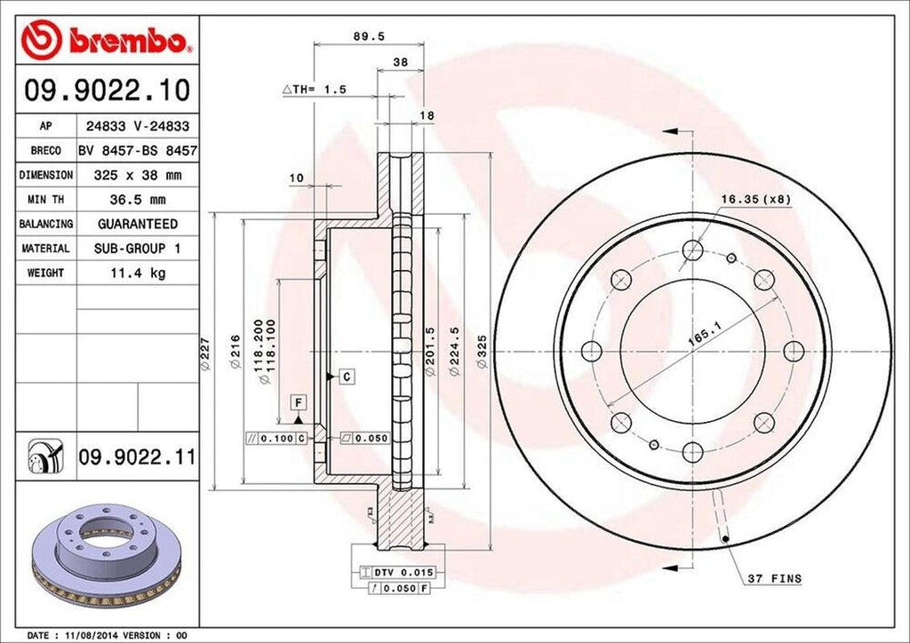 Front Disc Brake Rotor for Express 2500, Savana 2500+More (09.9022.11)