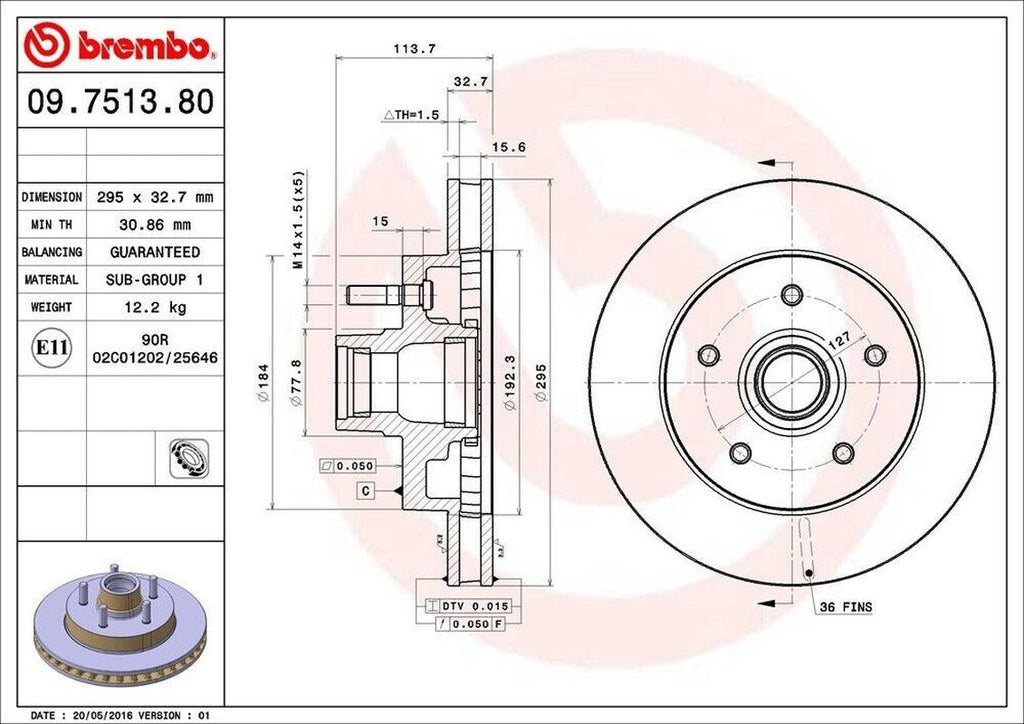 Front Disc Brake Rotor for Express 1500, Savana 1500, C1500+More (09.7513.80)