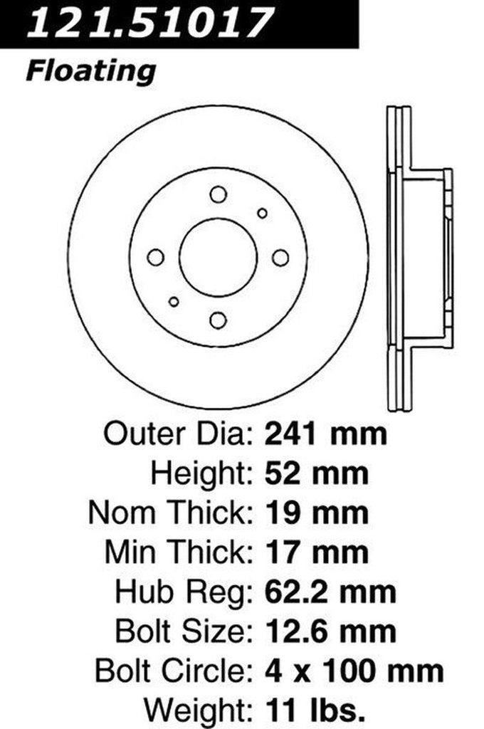 Centric Front Disc Brake Rotor for Verna, Accent (121.51017)
