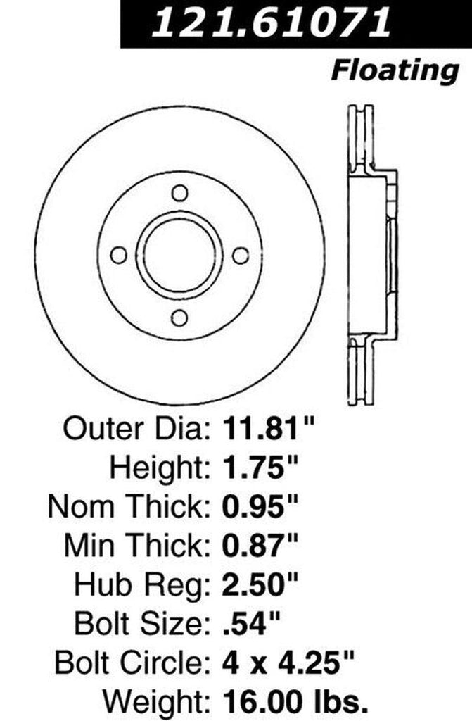 Centric Front Disc Brake Rotor for 02-04 Focus (121.61071)