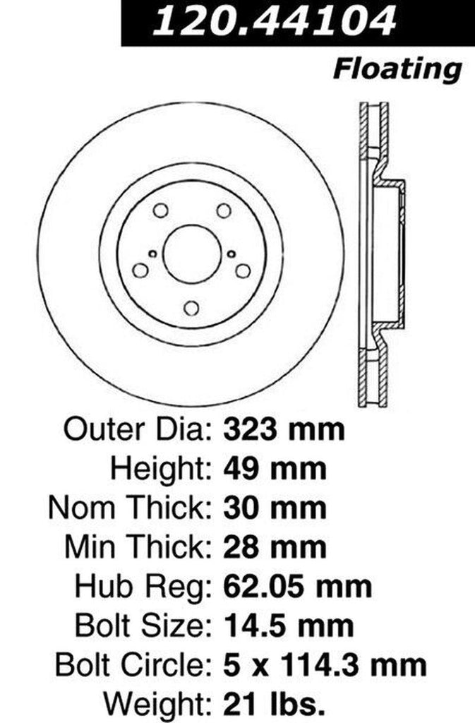 Centric Front Passenger Side Disc Brake Rotor for 1993-1998 Supra (120.44104)