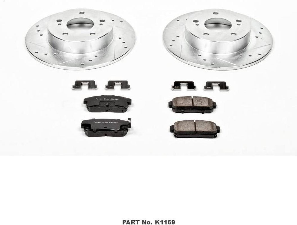 K1169 Rear Z23 Carbon Fiber Brake Pads with Drilled & Slotted Brake Rotors Kit
