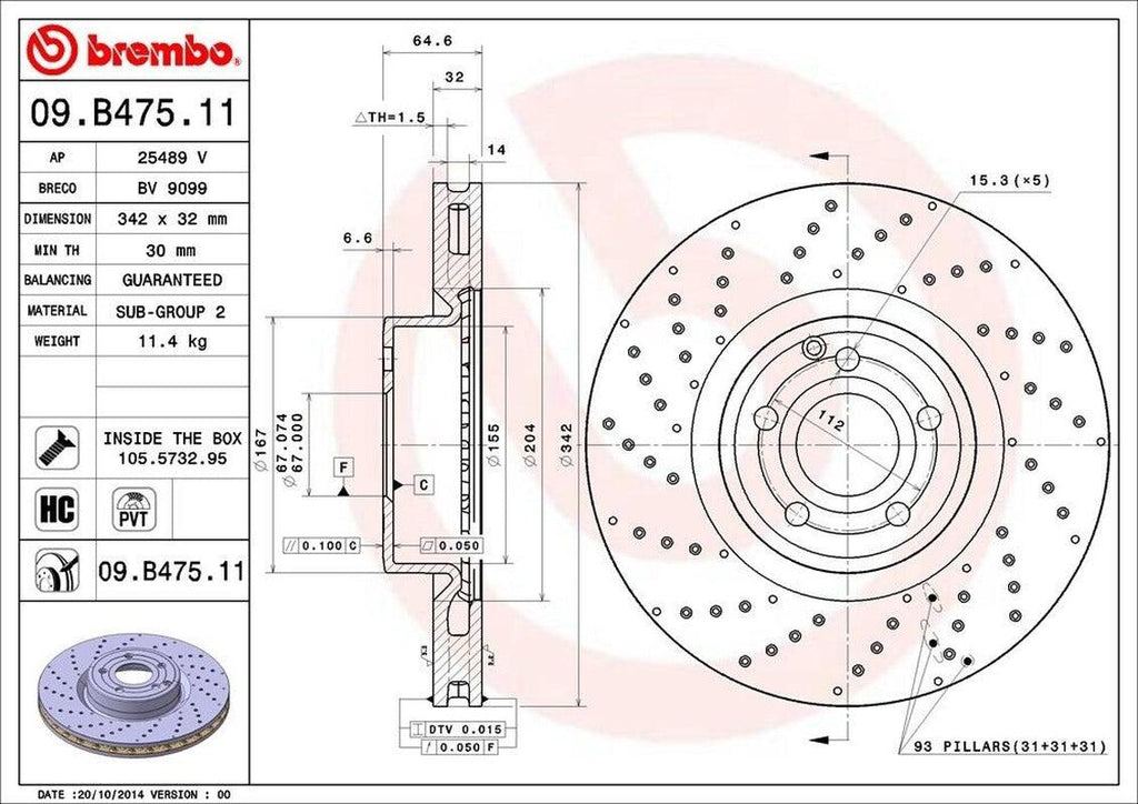 Brembo Front Disc Brake Rotor for Mercedes-Benz (09.B475.11)