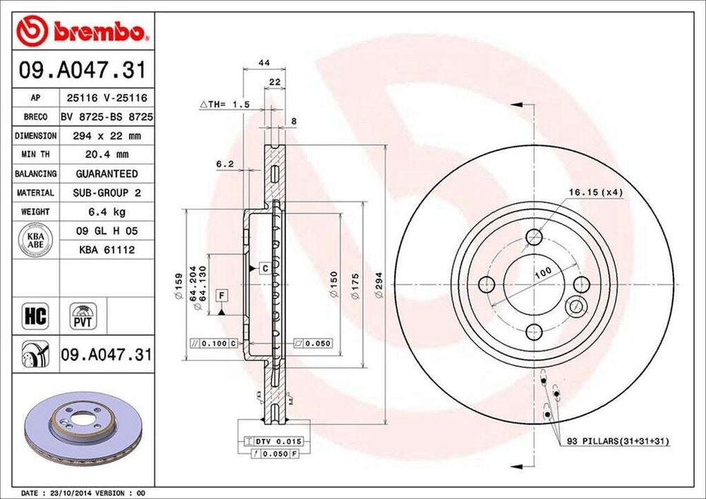 Brembo Front Disc Brake Rotor for 07-15 Cooper (09.A047.31)