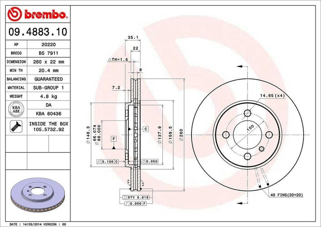 Brembo Front Disc Brake Rotor for BMW (09.4883.10)