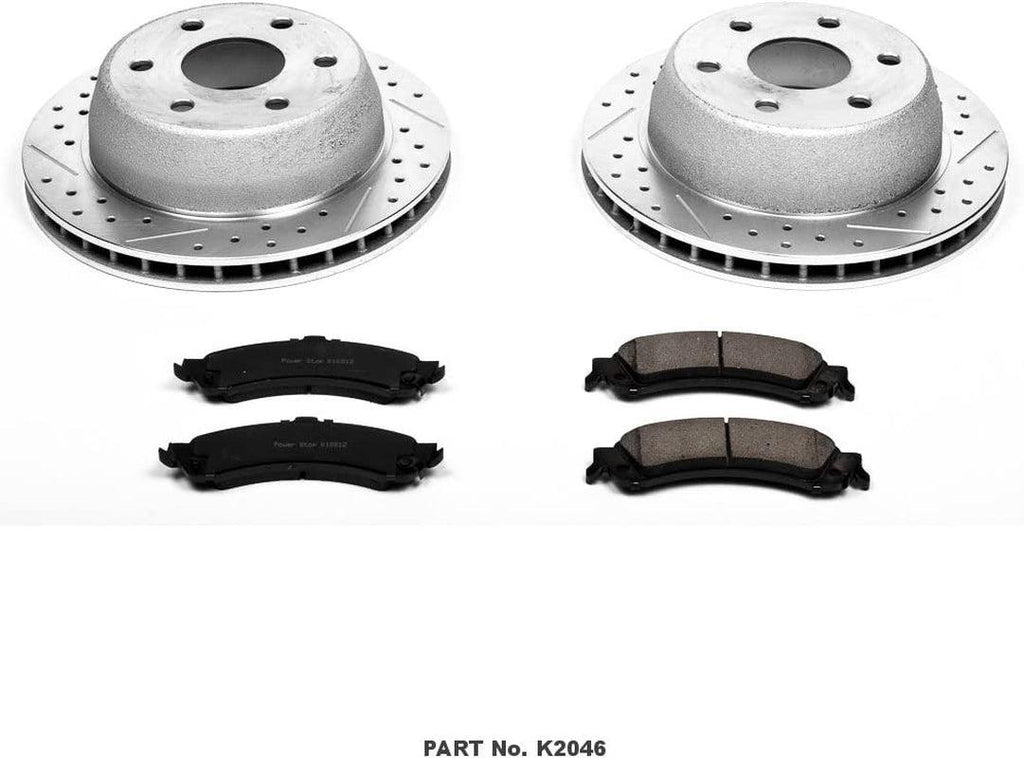 K2046 Rear Z23 Carbon Fiber Brake Pads with Drilled & Slotted Brake Rotors Kit
