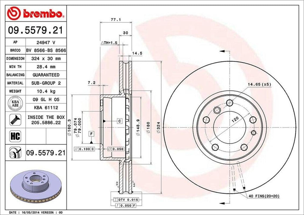 Brembo Front Disc Brake Rotor for BMW (09.5579.21)